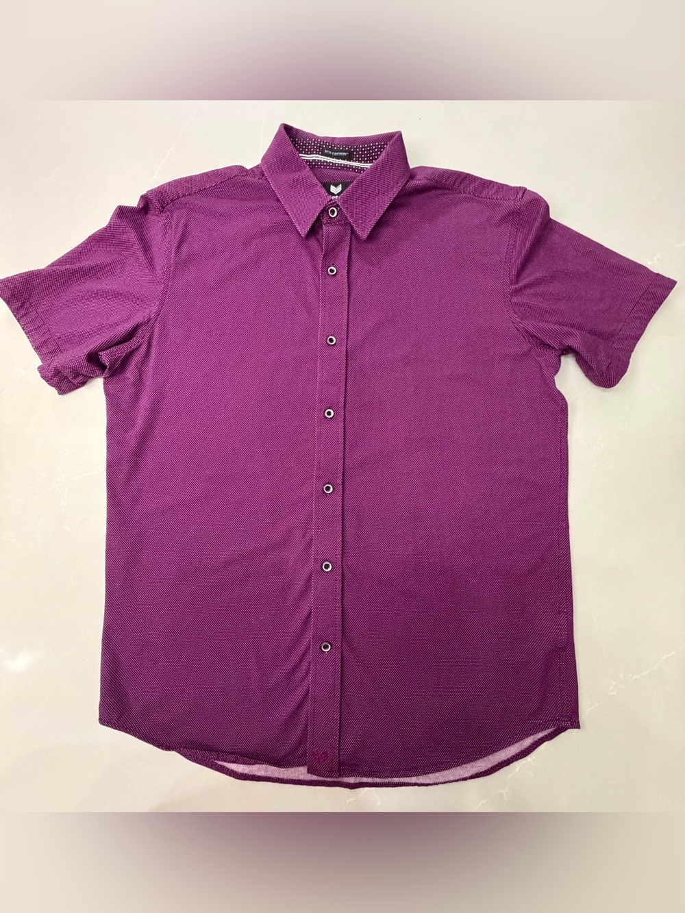 Buttercloth Icy Cotton Men's Short-Sleeve Button-Down Shirt in Deep Purple, L